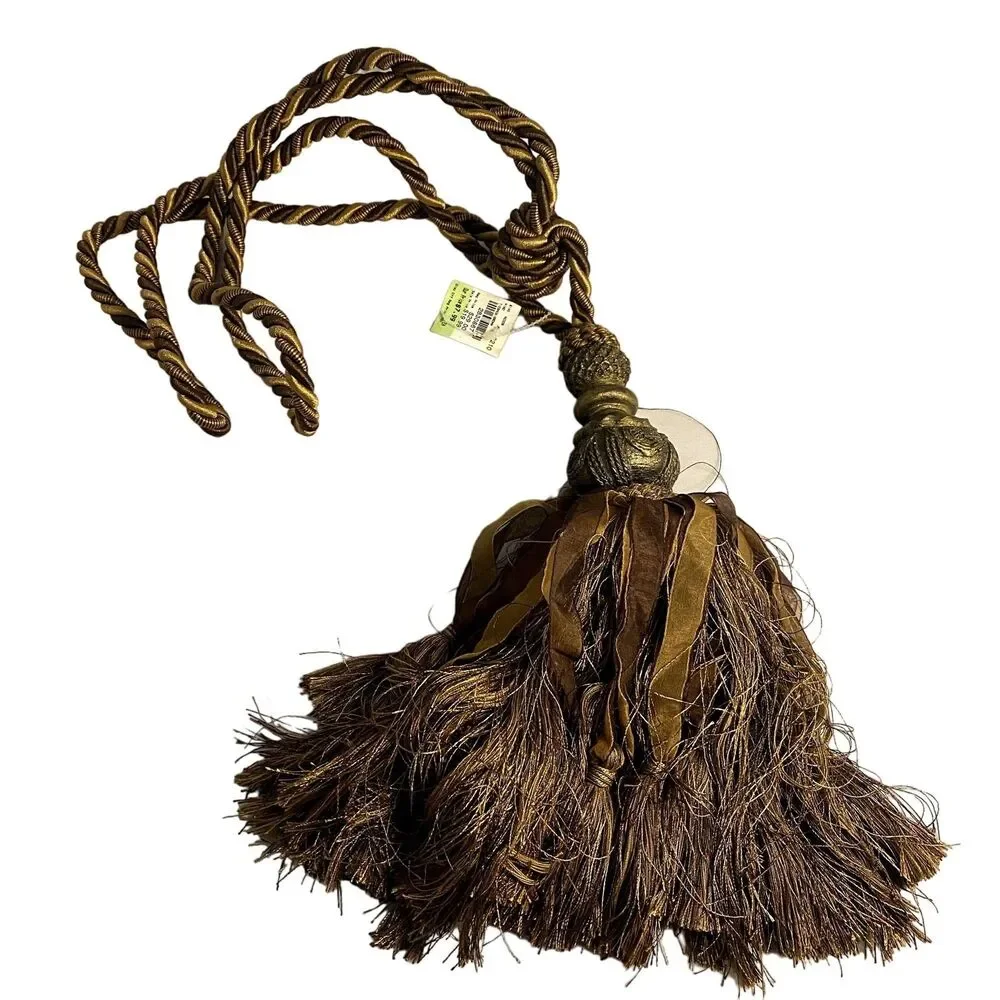 #7737 Fancy Brown Drape Rope Ties Backs with Metal Decorative Ends